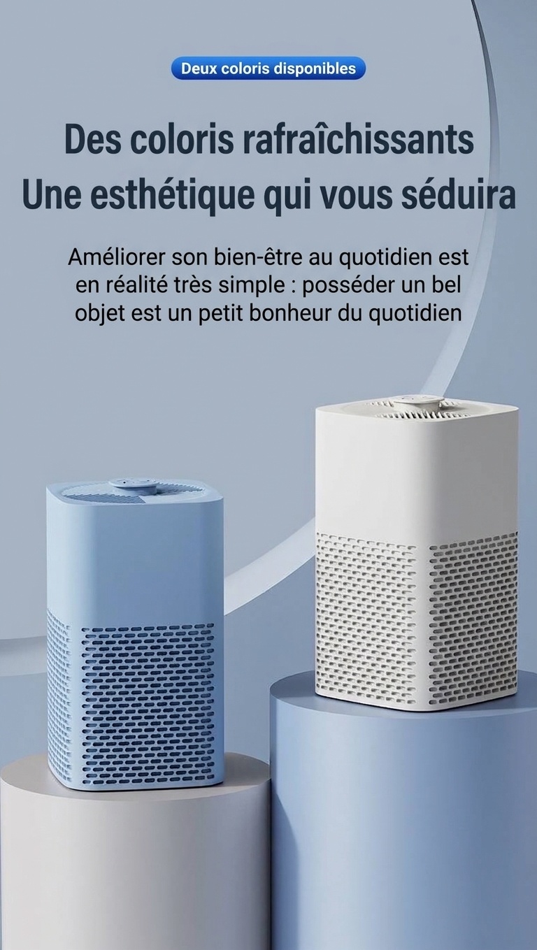 Purificateur d'air de bureau portable avec filtre HEPA, flux d'air puissant, fonctionnement ultra-silencieux, veilleuse apaisante, purificateur d'air compact alimenté par courant continu pour la maison et le bureau