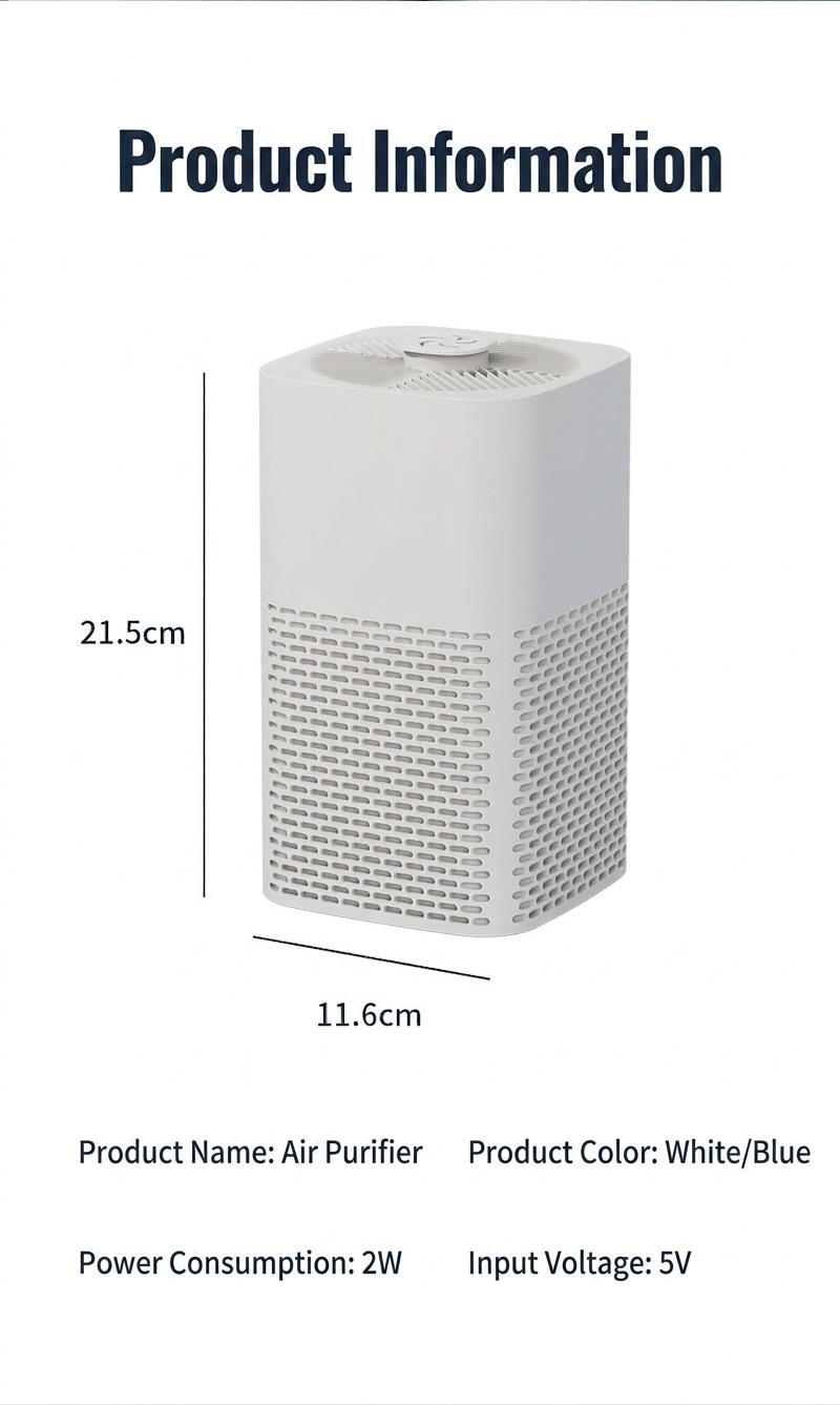 Portable Desktop Air Purifier with HEPA Filter, Powerful Airflow, Ultra-Quiet Operation, Soothing Night Light, DC Powered Compact Air Cleaner for Home & Office