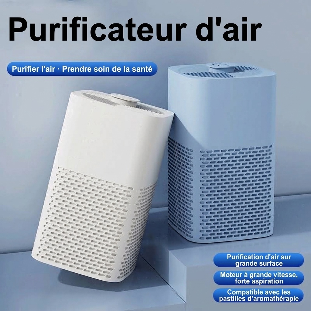 Purificateur d'air de bureau portable avec filtre HEPA, flux d'air puissant, fonctionnement ultra-silencieux, veilleuse apaisante, purificateur d'air compact alimenté par courant continu pour la maison et le bureau