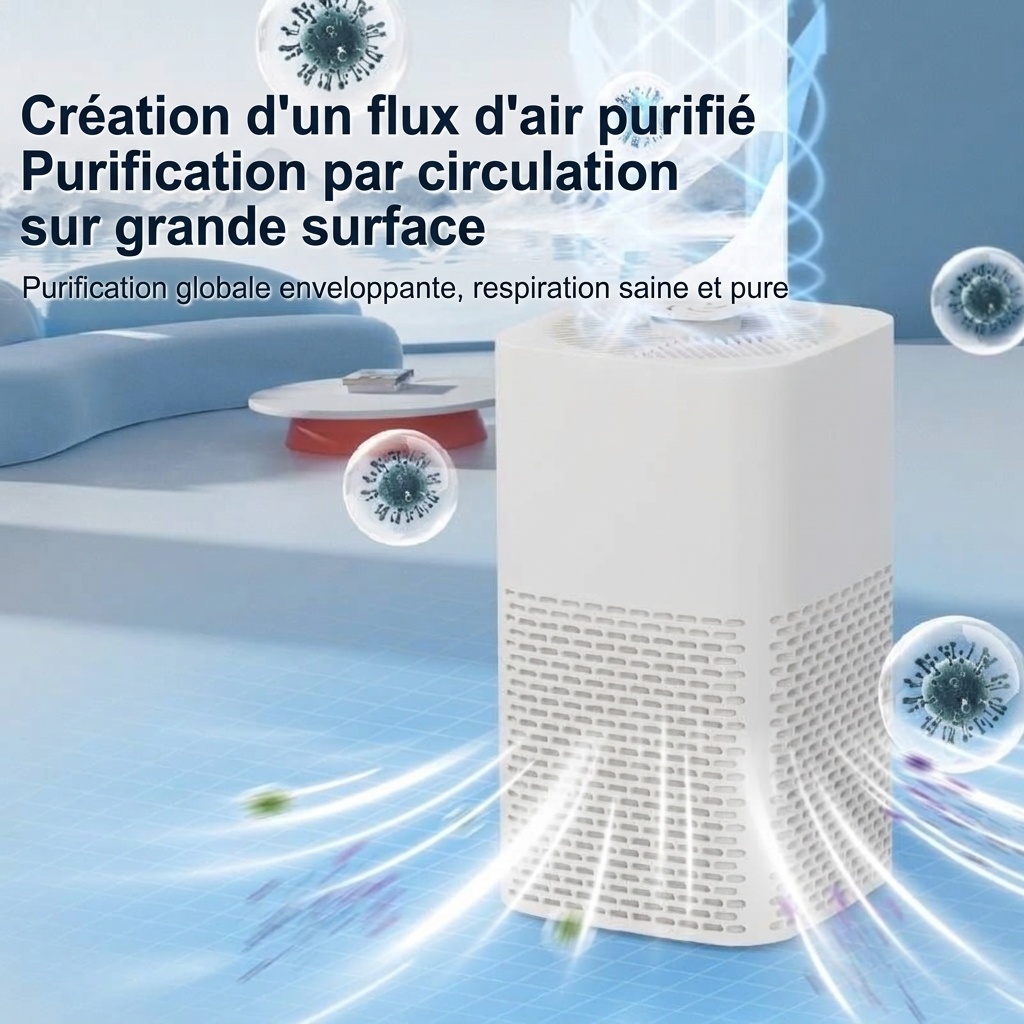 Purificateur d'air de bureau portable avec filtre HEPA, flux d'air puissant, fonctionnement ultra-silencieux, veilleuse apaisante, purificateur d'air compact alimenté par courant continu pour la maison et le bureau