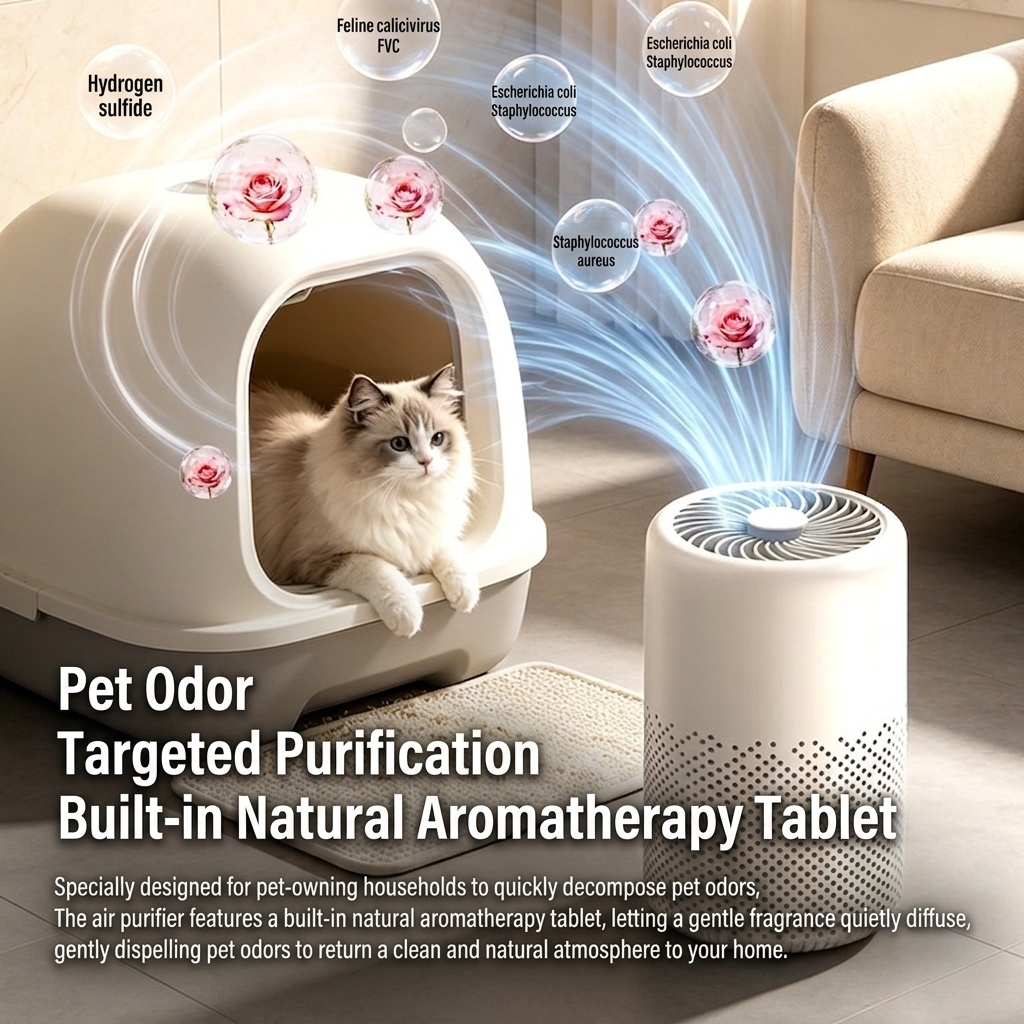 Smart Air Purifier with Multi-Layer Filtration, Odor & Formaldehyde Removal, Built-in Aromatherapy, Quiet Operation Air Cleaner for Home & Office
