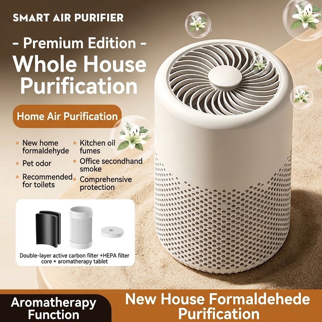 Smart Air Purifier with Multi-Layer Filtration, Odor & Formaldehyde Removal, Built-in Aromatherapy, Quiet Operation Air Cleaner for Home & Office