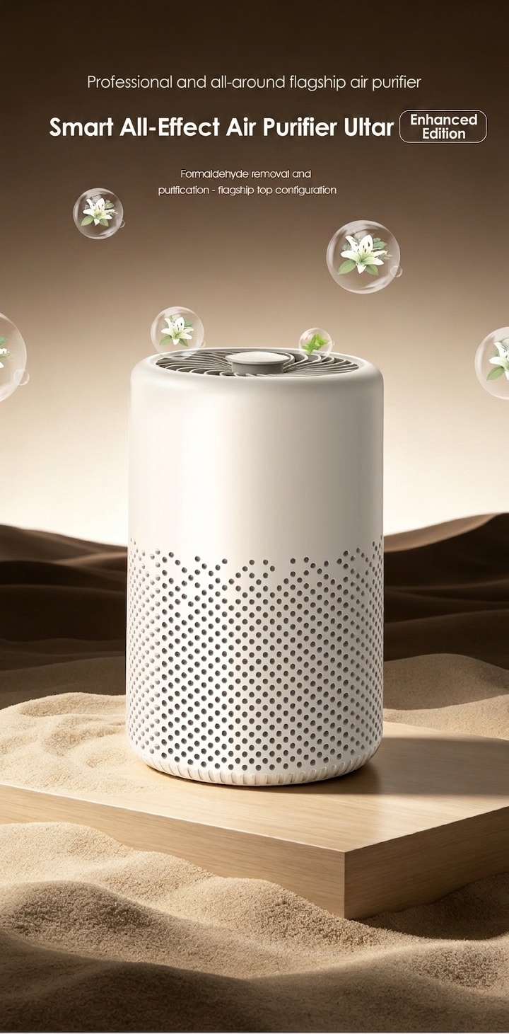 Smart Air Purifier with Multi-Layer Filtration, Odor & Formaldehyde Removal, Built-in Aromatherapy, Quiet Operation Air Cleaner for Home & Office