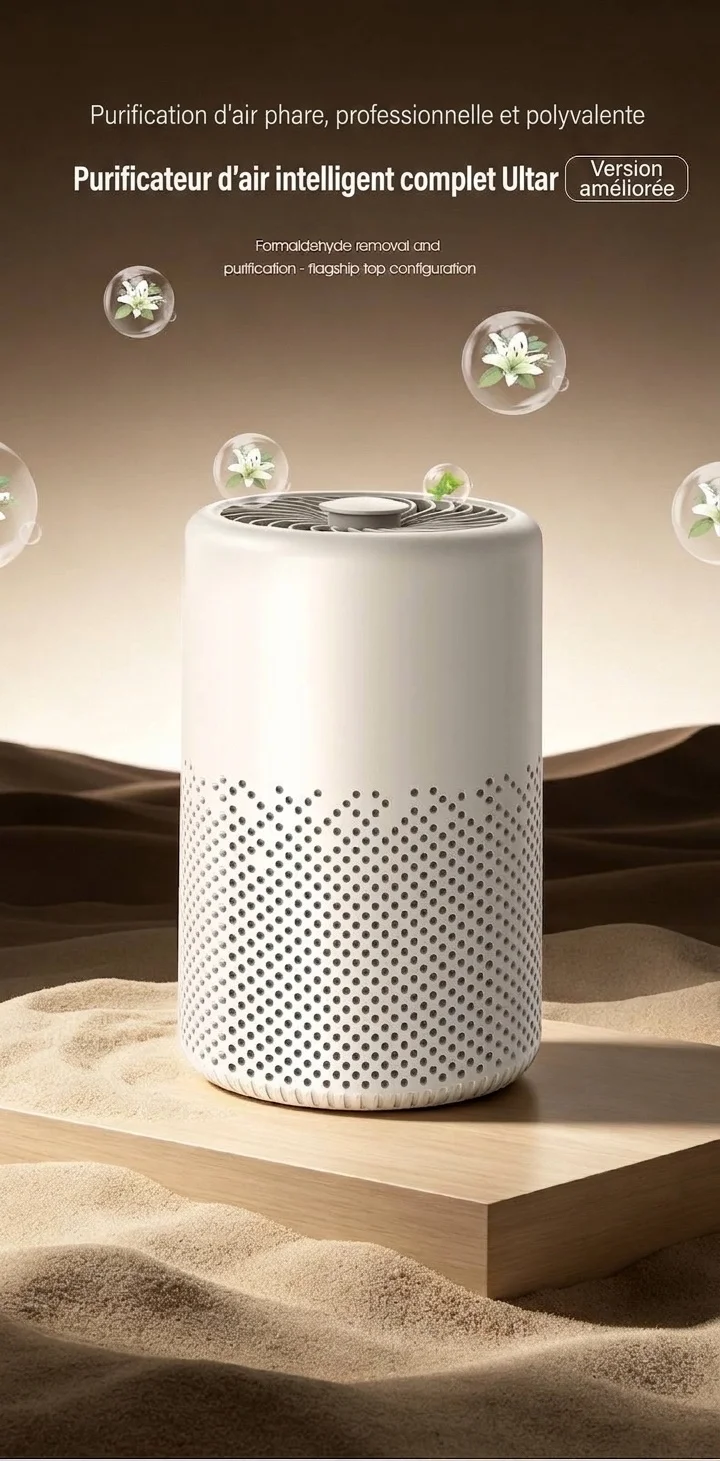 Purificateur d'air intelligent avec filtration multicouche, élimination des odeurs et du formaldéhyde, aromathérapie intégrée, fonctionnement silencieux, pour la maison et le bureau