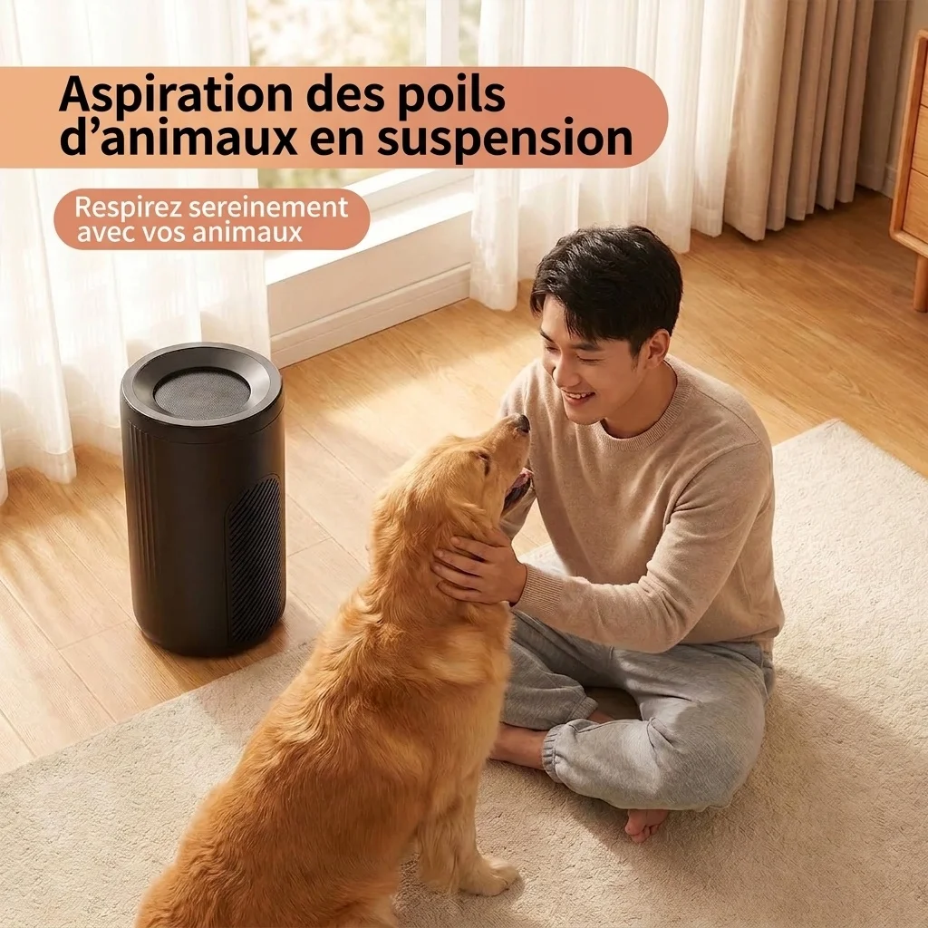 Purificateur d'air compact avec filtration micronique et charbon actif, diffusion d'air à 360°, purification par lumière bleue, purificateur d'air prêt à l'emploi pour la maison et le bureau