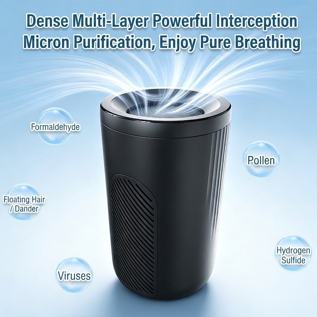 Compact Air Purifier with Micron-Level Filtration & Activated Carbon, 360° Air Supply, Blue Light Purification, Plug-and-Play Air Cleaner for Home & Office