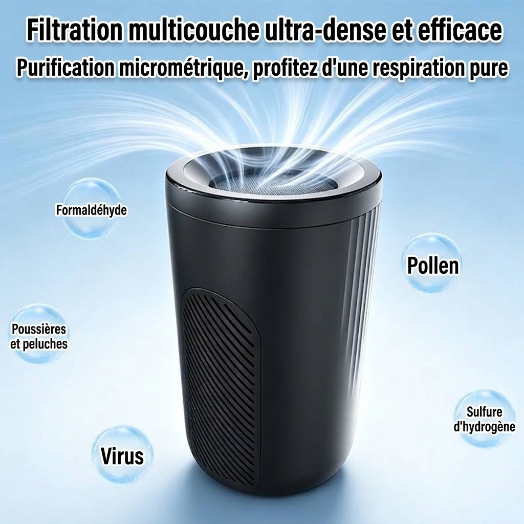 Purificateur d'air compact avec filtration micronique et charbon actif, diffusion d'air à 360°, purification par lumière bleue, purificateur d'air prêt à l'emploi pour la maison et le bureau