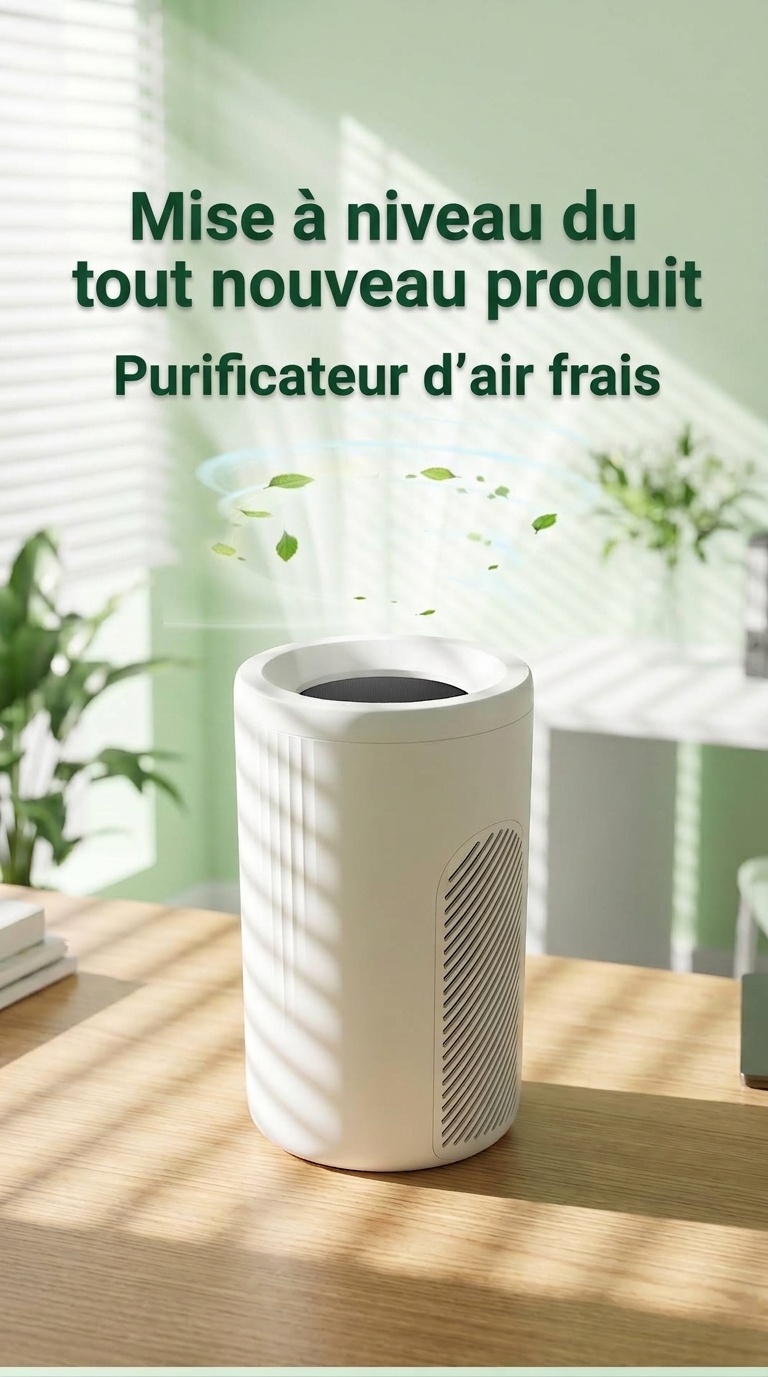 Purificateur d'air compact avec filtration micronique et charbon actif, diffusion d'air à 360°, purification par lumière bleue, purificateur d'air prêt à l'emploi pour la maison et le bureau