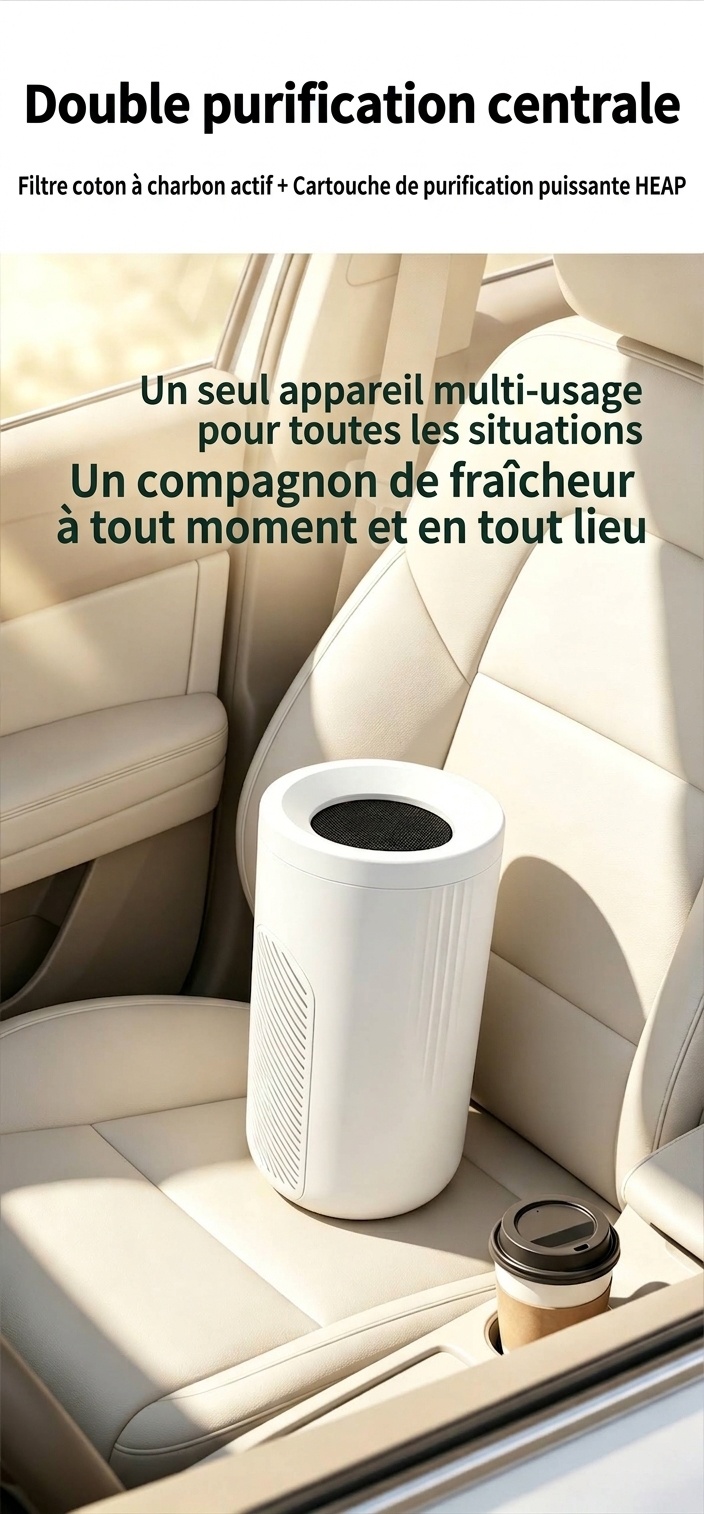 Purificateur d'air compact avec filtration micronique et charbon actif, diffusion d'air à 360°, purification par lumière bleue, purificateur d'air prêt à l'emploi pour la maison et le bureau