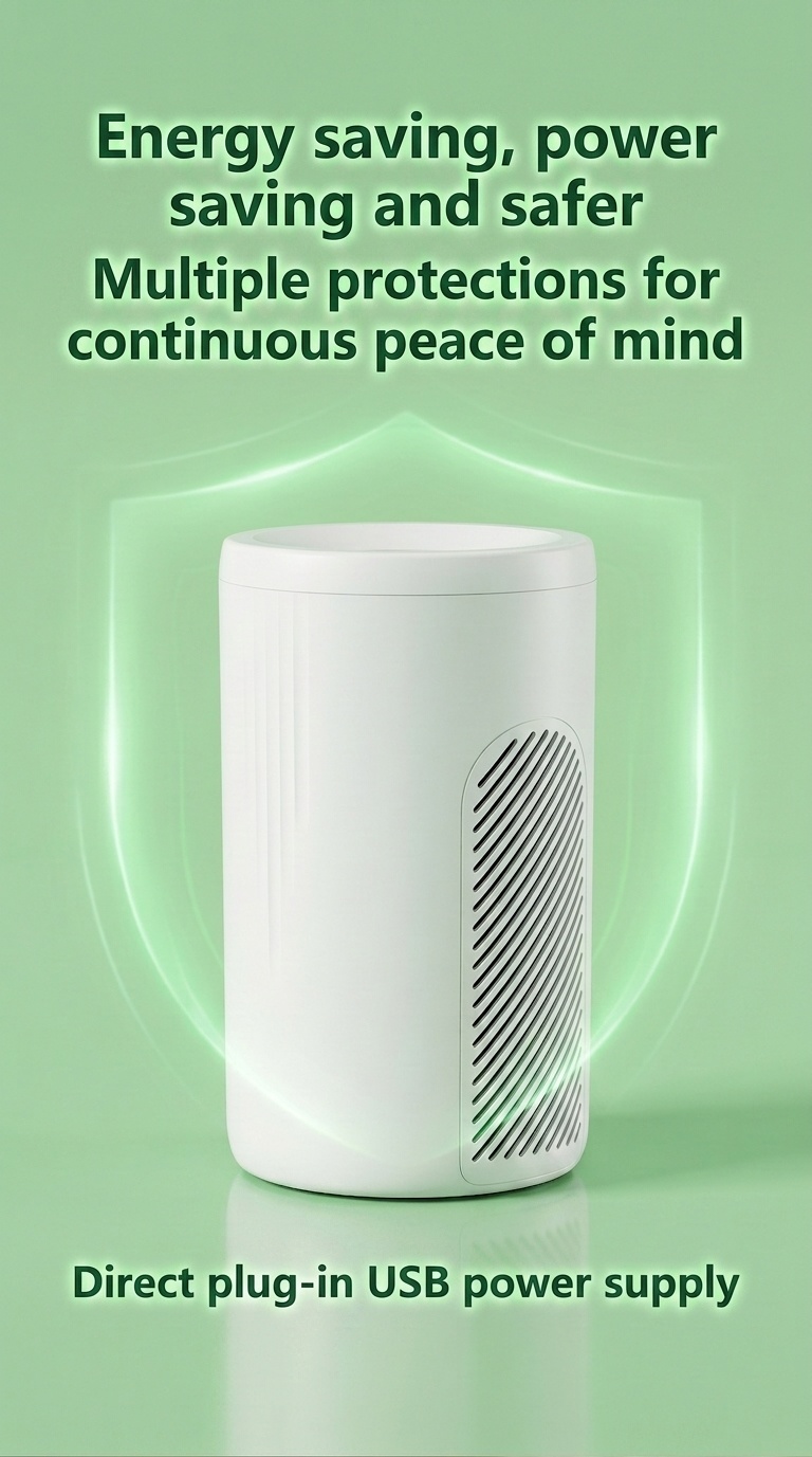 Compact Air Purifier with Micron-Level Filtration & Activated Carbon, 360° Air Supply, Blue Light Purification, Plug-and-Play Air Cleaner for Home & Office