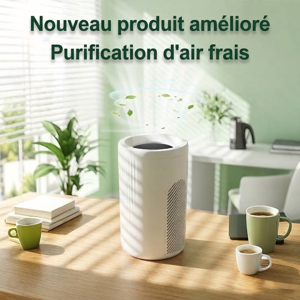 Purificateur d'air compact avec filtration micronique et charbon actif, diffusion d'air à 360°, purification par lumière bleue, purificateur d'air prêt à l'emploi pour la maison et le bureau