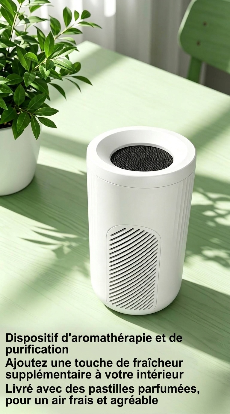Purificateur d'air compact avec filtration micronique et charbon actif, diffusion d'air à 360°, purification par lumière bleue, purificateur d'air prêt à l'emploi pour la maison et le bureau