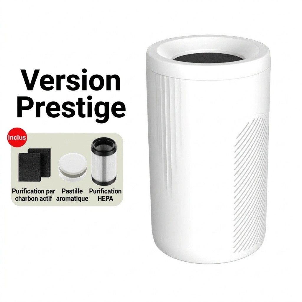 Purificateur d'air compact avec filtration micronique et charbon actif, diffusion d'air à 360°, purification par lumière bleue, purificateur d'air prêt à l'emploi pour la maison et le bureau