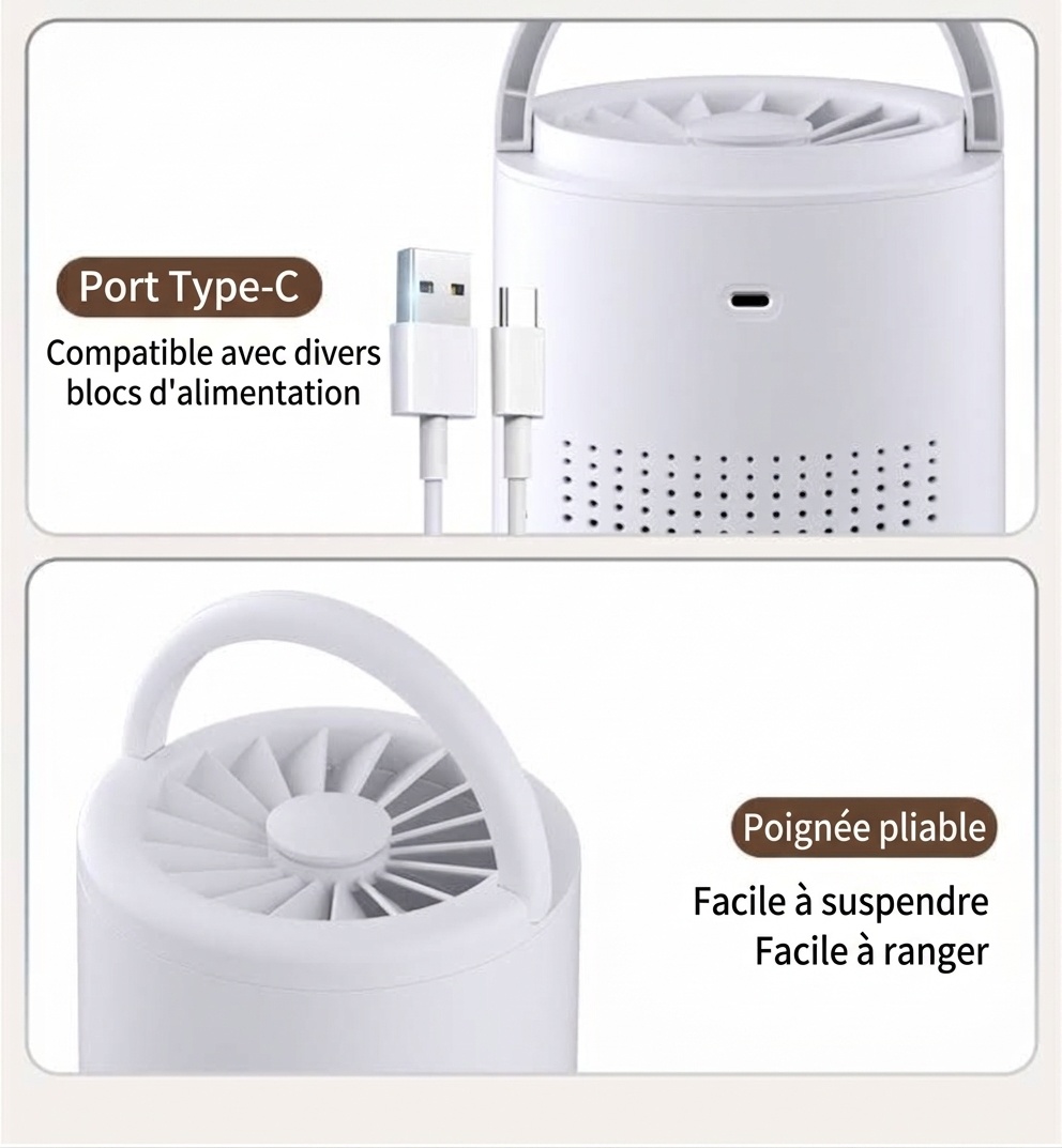 Purificateur d'air portable avec filtration HEPA multicouche et technologie ionique négative, fonctionnement silencieux, alimentation USB-C pour éliminer les odeurs et les polluants