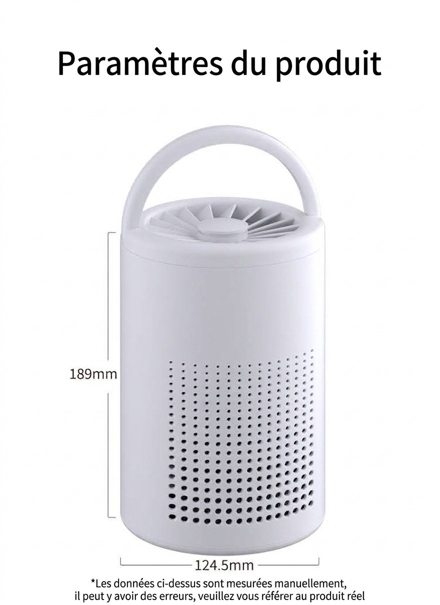 Purificateur d'air portable avec filtration HEPA multicouche et technologie ionique négative, fonctionnement silencieux, alimentation USB-C pour éliminer les odeurs et les polluants