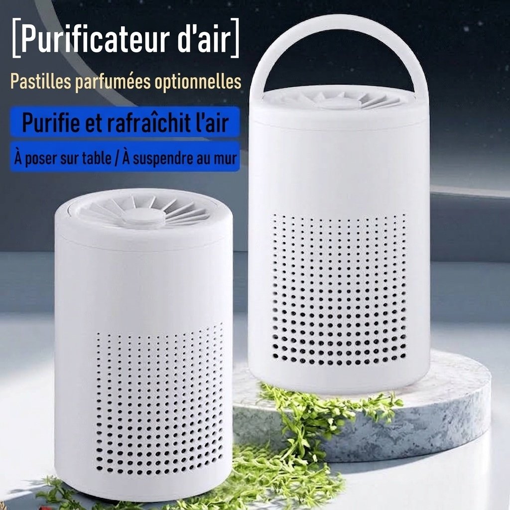Purificateur d'air portable avec filtration HEPA multicouche et technologie ionique négative, fonctionnement silencieux, alimentation USB-C pour éliminer les odeurs et les polluants