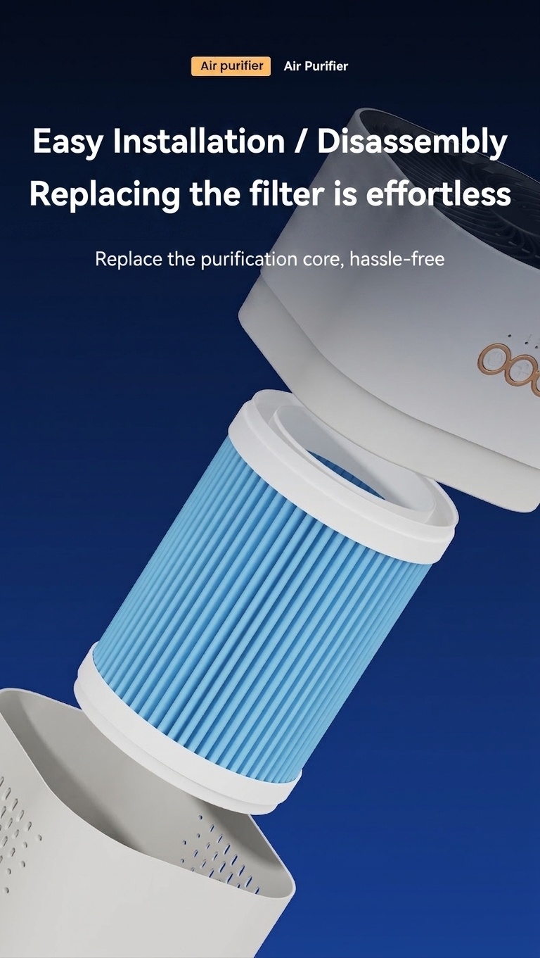 Portable HEPA Air Purifier with Activated Carbon, Blue Light Ionizer & Aromatherapy Tank, 2-Speed, Quiet Night Mode, USB-C Powered Air Cleaner