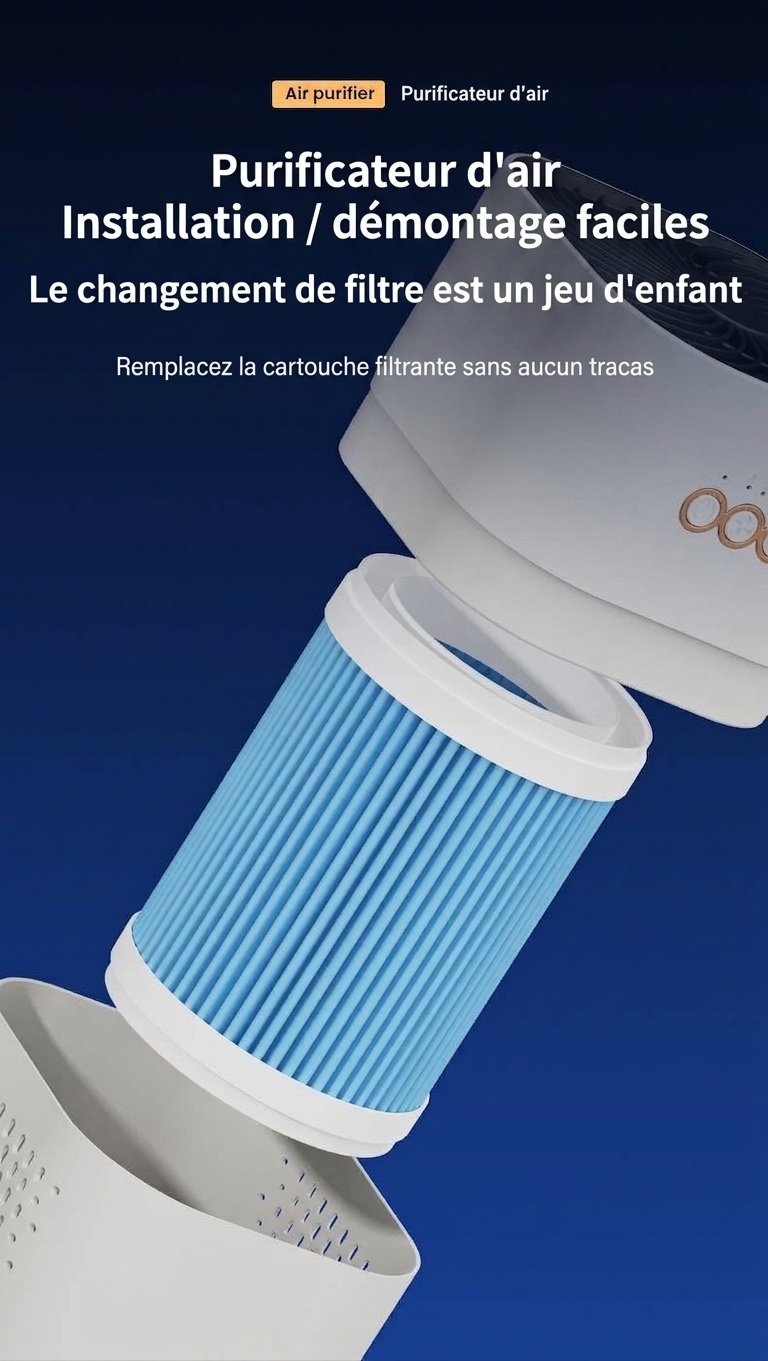 Purificateur d'air portable HEPA avec charbon actif, ioniseur à lumière bleue et réservoir d'aromathérapie, 2 vitesses, mode nuit silencieux, alimentation USB-C