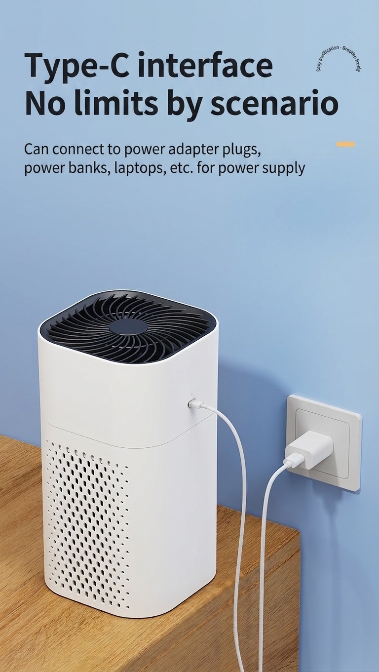 Portable HEPA Air Purifier with Activated Carbon, Blue Light Ionizer & Aromatherapy Tank, 2-Speed, Quiet Night Mode, USB-C Powered Air Cleaner