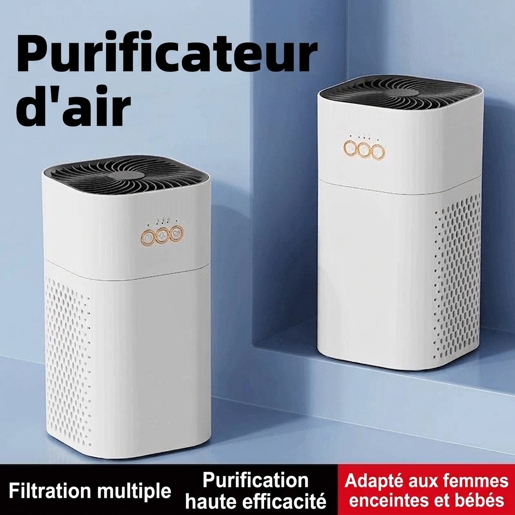 Purificateur d'air portable HEPA avec charbon actif, ioniseur à lumière bleue et réservoir d'aromathérapie, 2 vitesses, mode nuit silencieux, alimentation USB-C