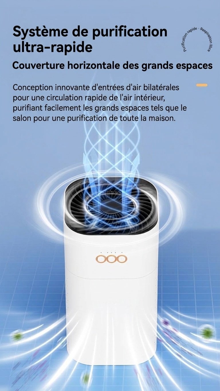 Purificateur d'air portable HEPA avec charbon actif, ioniseur à lumière bleue et réservoir d'aromathérapie, 2 vitesses, mode nuit silencieux, alimentation USB-C