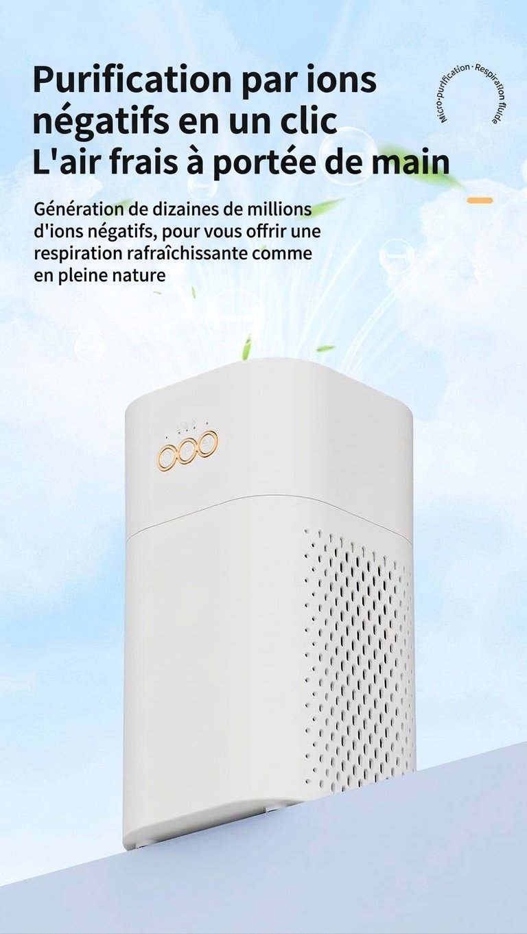 Purificateur d'air portable HEPA avec charbon actif, ioniseur à lumière bleue et réservoir d'aromathérapie, 2 vitesses, mode nuit silencieux, alimentation USB-C