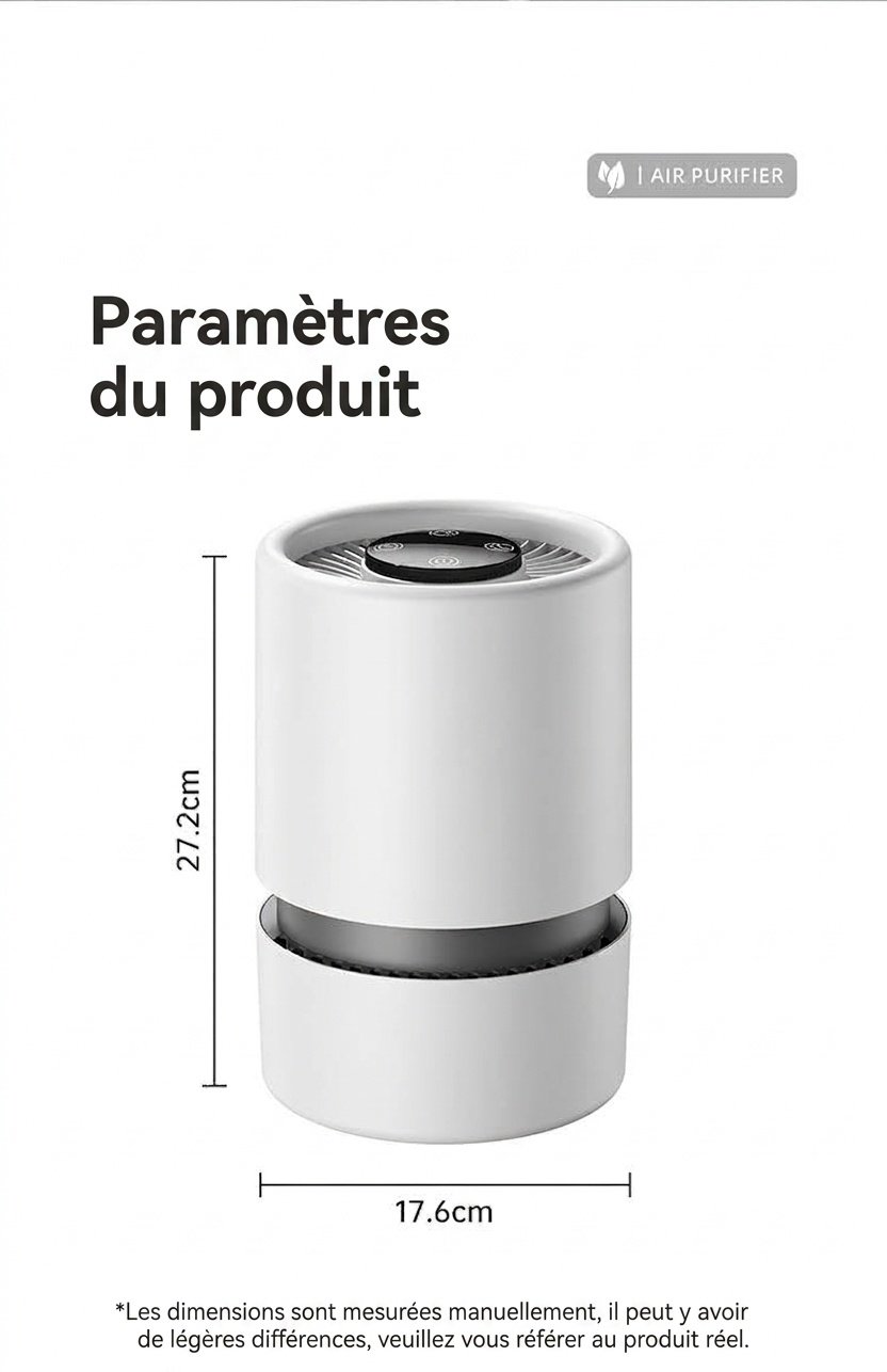Purificateur d'air portable pour la maison avec filtre HEPA multicouche et parfum intégré, fonctionnement silencieux, élimine la poussière, le pollen et les odeurs, alimentation USB