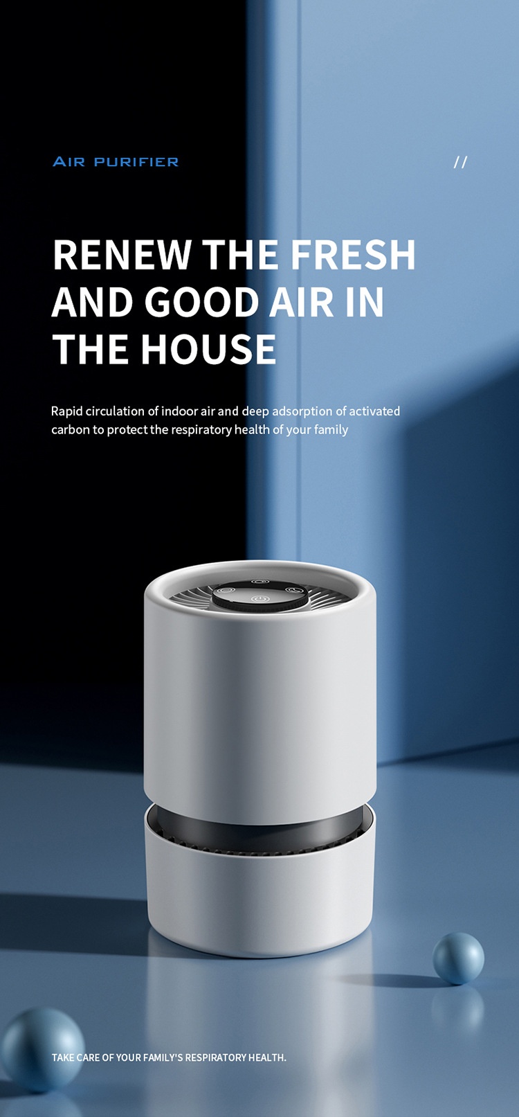 Portable Home Air Purifier with Multi-Layer HEPA Filter & Built-in Fragrance, Quiet Operation Air Cleaner for Dust, Pollen & Odors, USB Powered