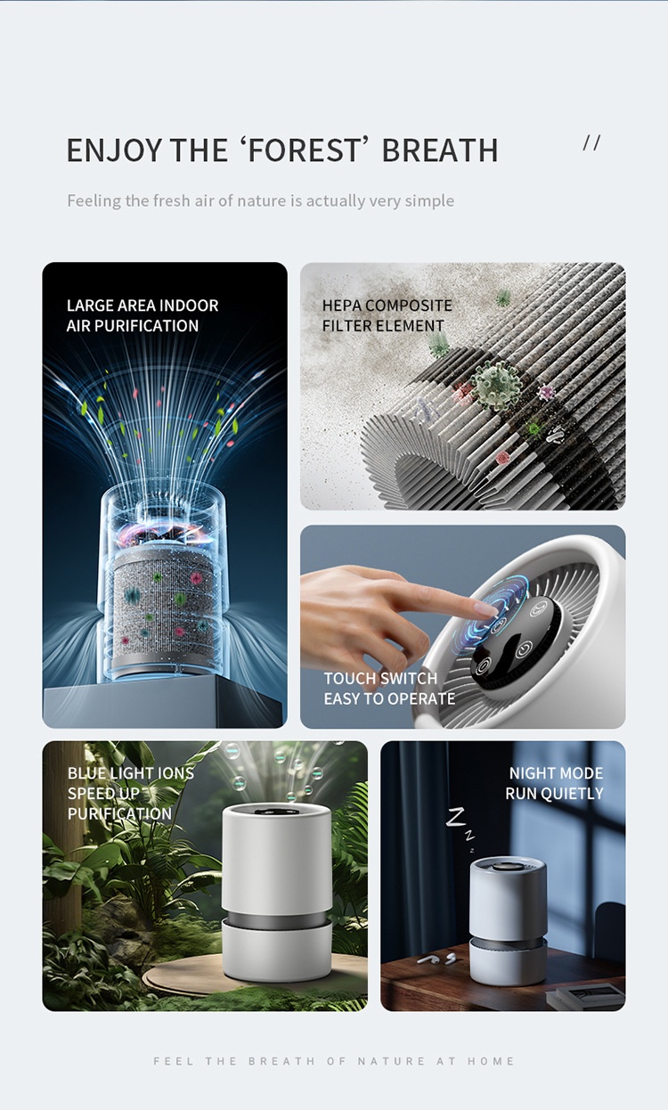 Portable Home Air Purifier with Multi-Layer HEPA Filter & Built-in Fragrance, Quiet Operation Air Cleaner for Dust, Pollen & Odors, USB Powered