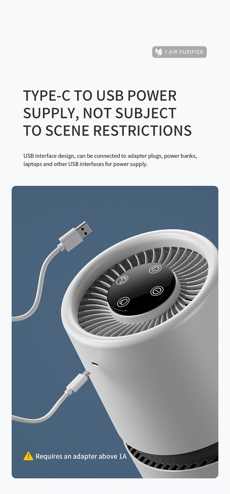 Portable Home Air Purifier with Multi-Layer HEPA Filter & Built-in Fragrance, Quiet Operation Air Cleaner for Dust, Pollen & Odors, USB Powered