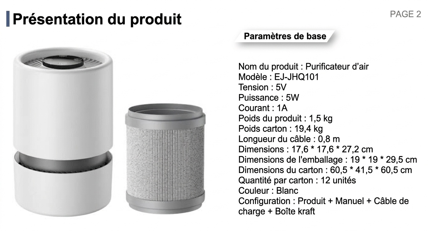 Purificateur d'air portable pour la maison avec filtre HEPA multicouche et parfum intégré, fonctionnement silencieux, élimine la poussière, le pollen et les odeurs, alimentation USB