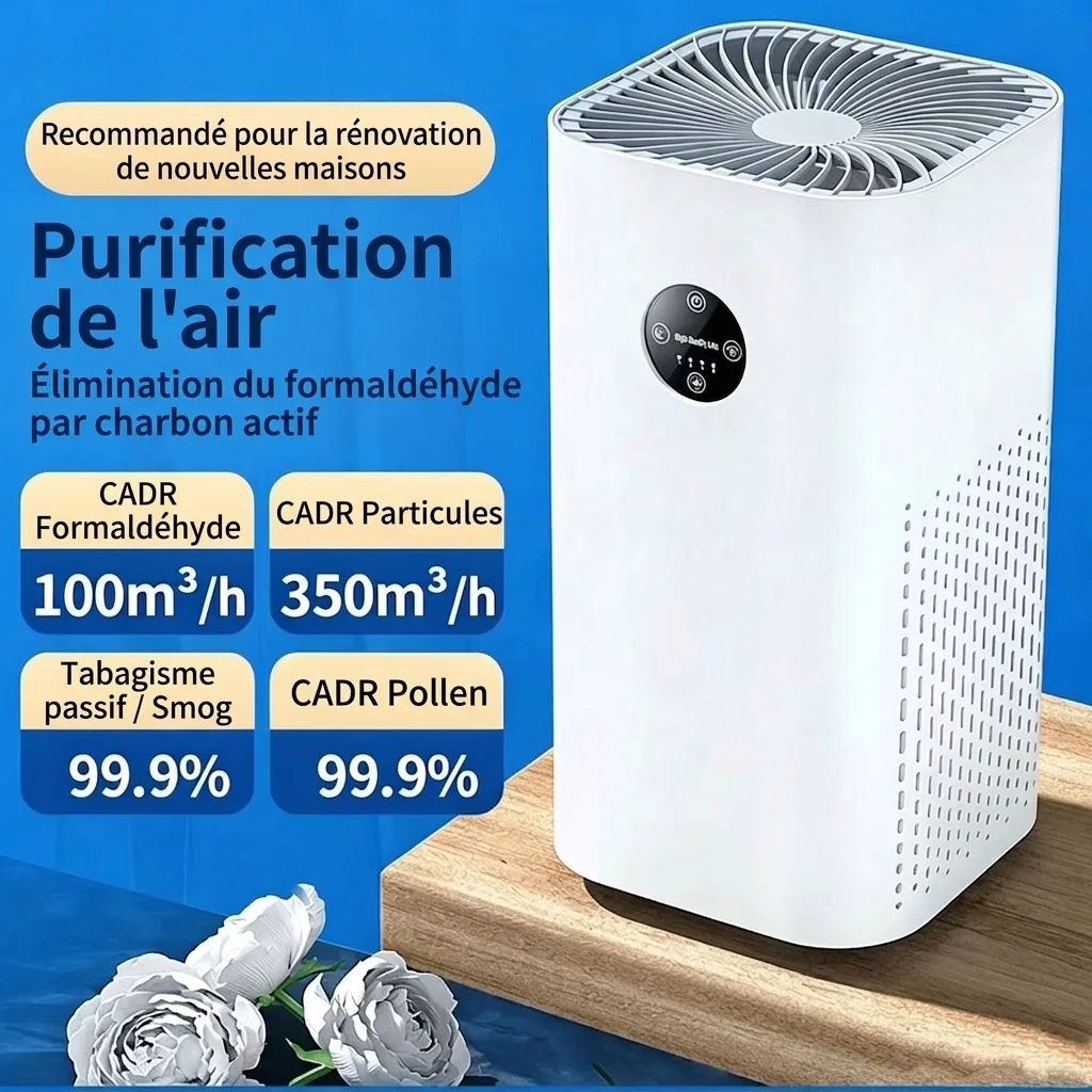 Purificateur d'air intelligent HEPA avec technologie ionique négative, filtration haute efficacité contre le formaldéhyde, les allergènes et les odeurs, fonctionnement silencieux avec télécommande