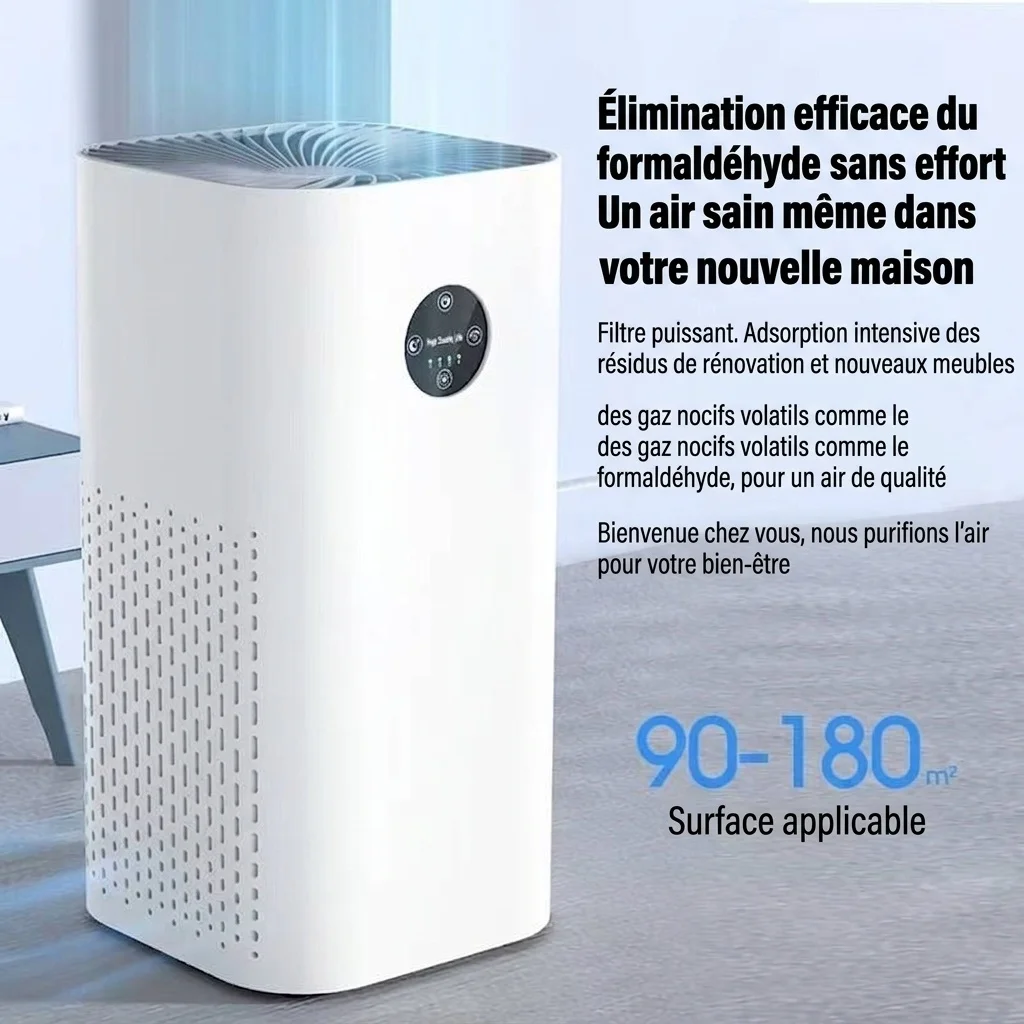 Purificateur d'air intelligent HEPA avec technologie ionique négative, filtration haute efficacité contre le formaldéhyde, les allergènes et les odeurs, fonctionnement silencieux avec télécommande