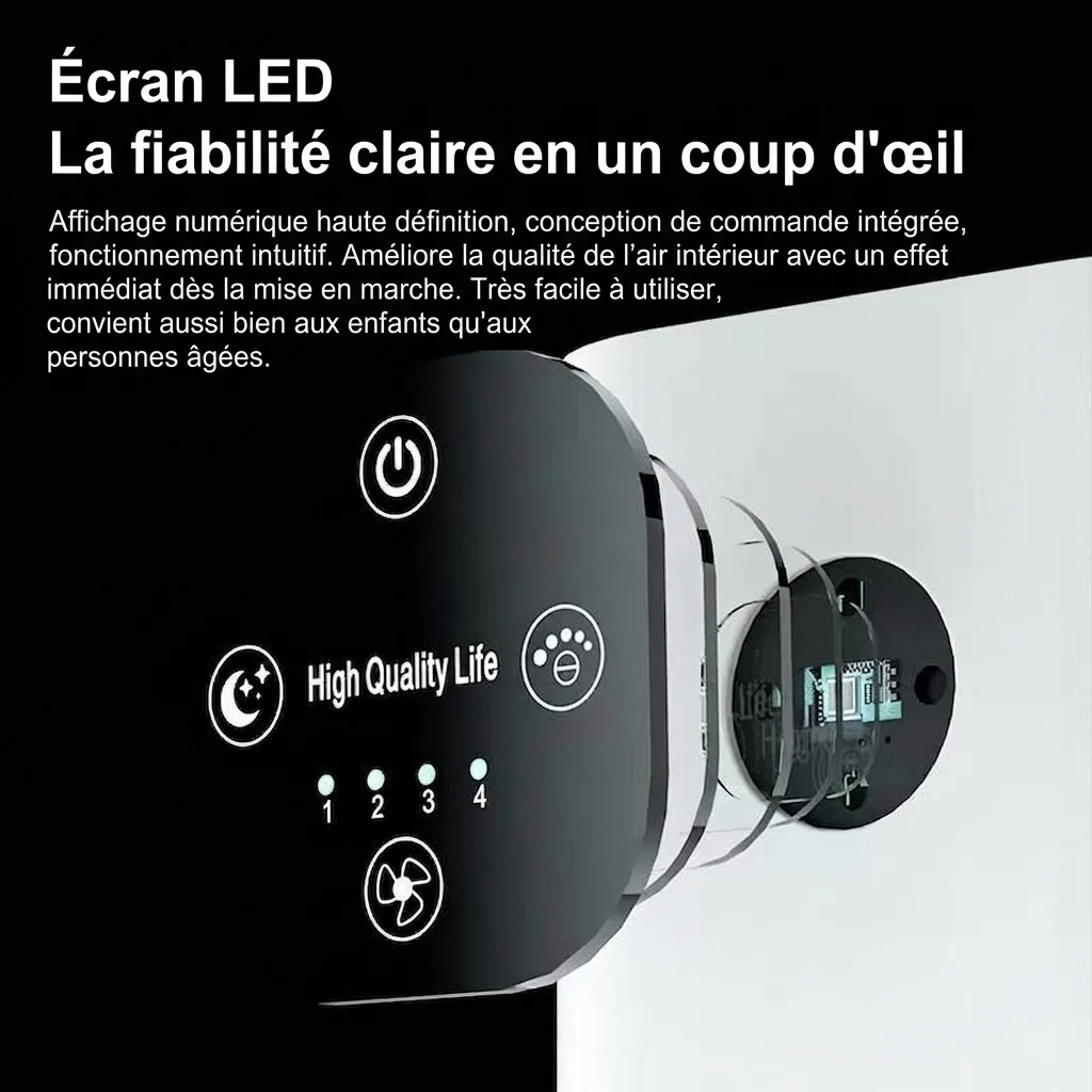 Purificateur d'air intelligent HEPA avec technologie ionique négative, filtration haute efficacité contre le formaldéhyde, les allergènes et les odeurs, fonctionnement silencieux avec télécommande