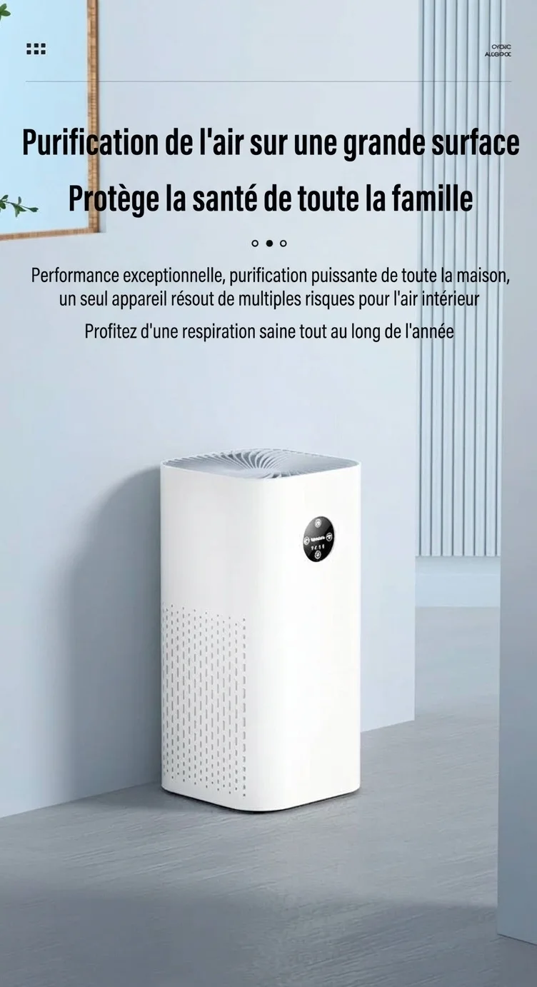 Purificateur d'air intelligent HEPA avec technologie ionique négative, filtration haute efficacité contre le formaldéhyde, les allergènes et les odeurs, fonctionnement silencieux avec télécommande