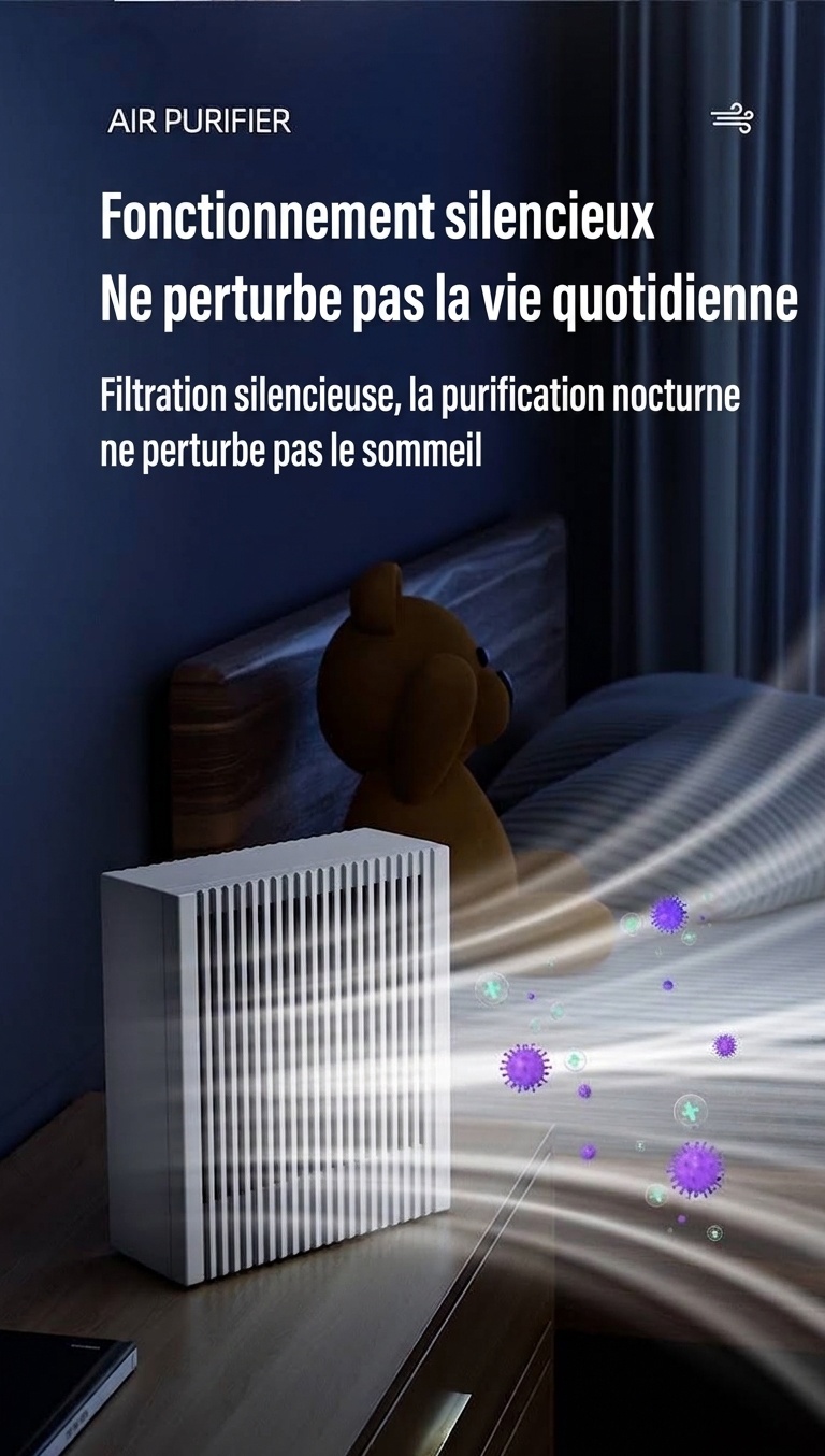 Purificateur d'air compact HEPA et charbon actif avec purification par ions négatifs, fonctionnement silencieux, faible consommation de 5 W, éliminateur d'odeurs USB Type-C