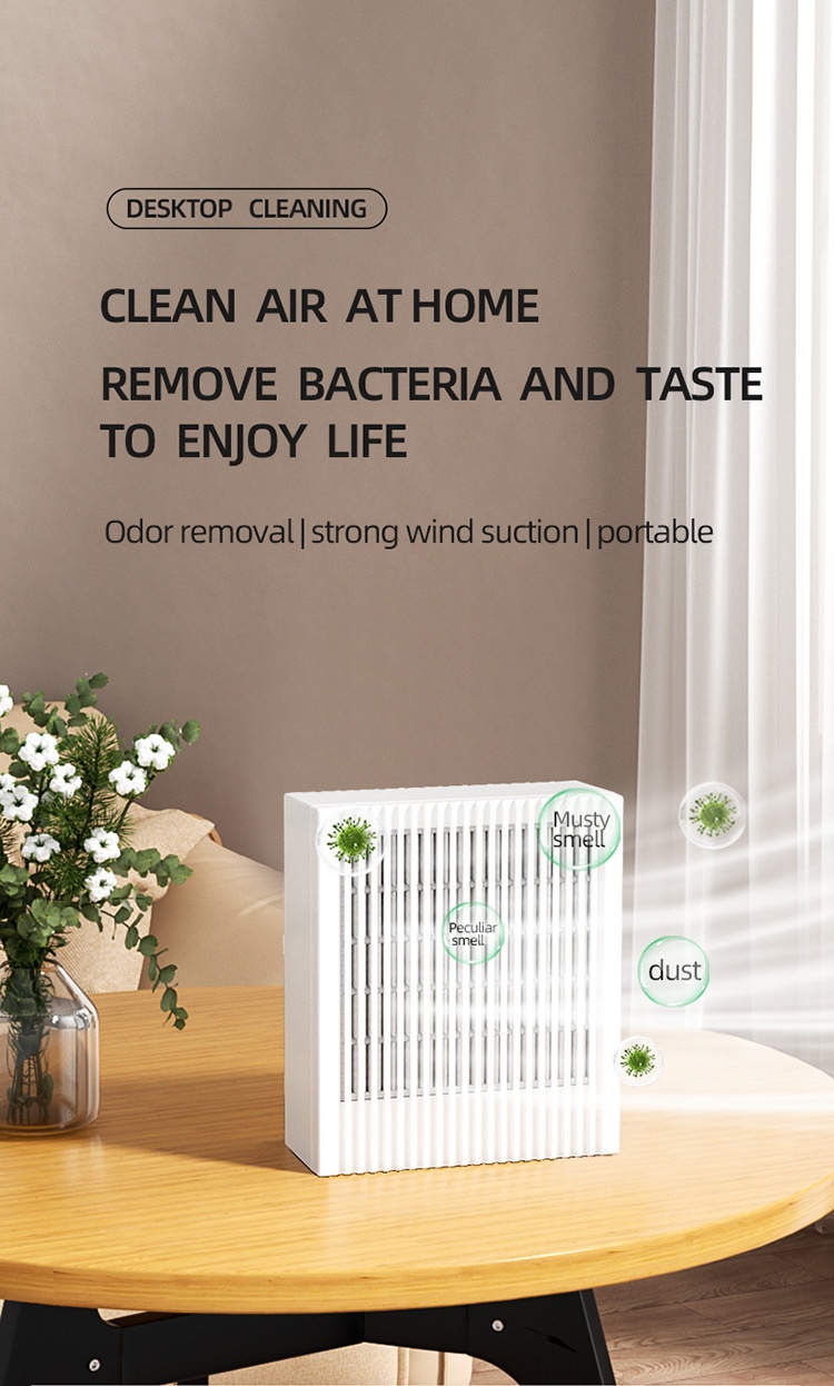 Compact HEPA & Activated Carbon Air Purifier with Negative Ion Purification, Quiet Operation, 5W Efficient Power, Type-C USB Odor Remover
