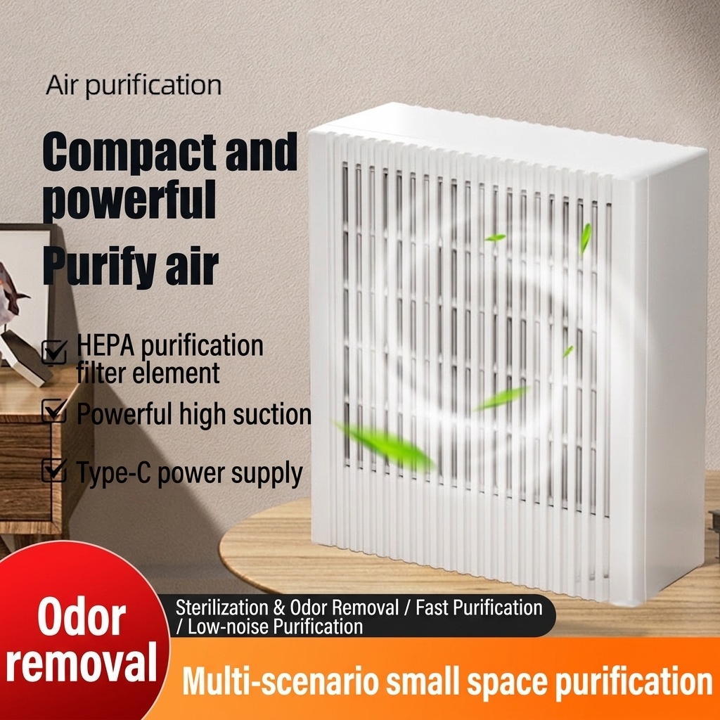 Compact HEPA & Activated Carbon Air Purifier with Negative Ion Purification, Quiet Operation, 5W Efficient Power, Type-C USB Odor Remover