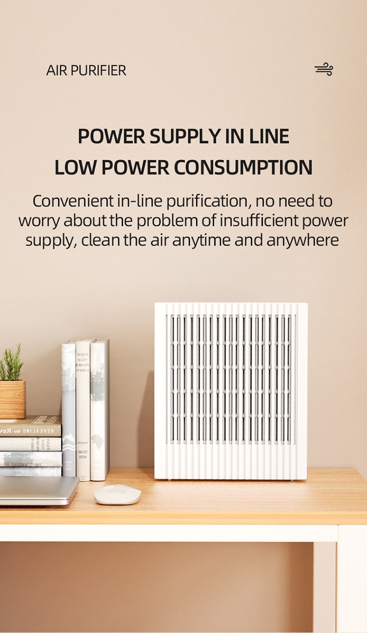 Compact HEPA & Activated Carbon Air Purifier with Negative Ion Purification, Quiet Operation, 5W Efficient Power, Type-C USB Odor Remover