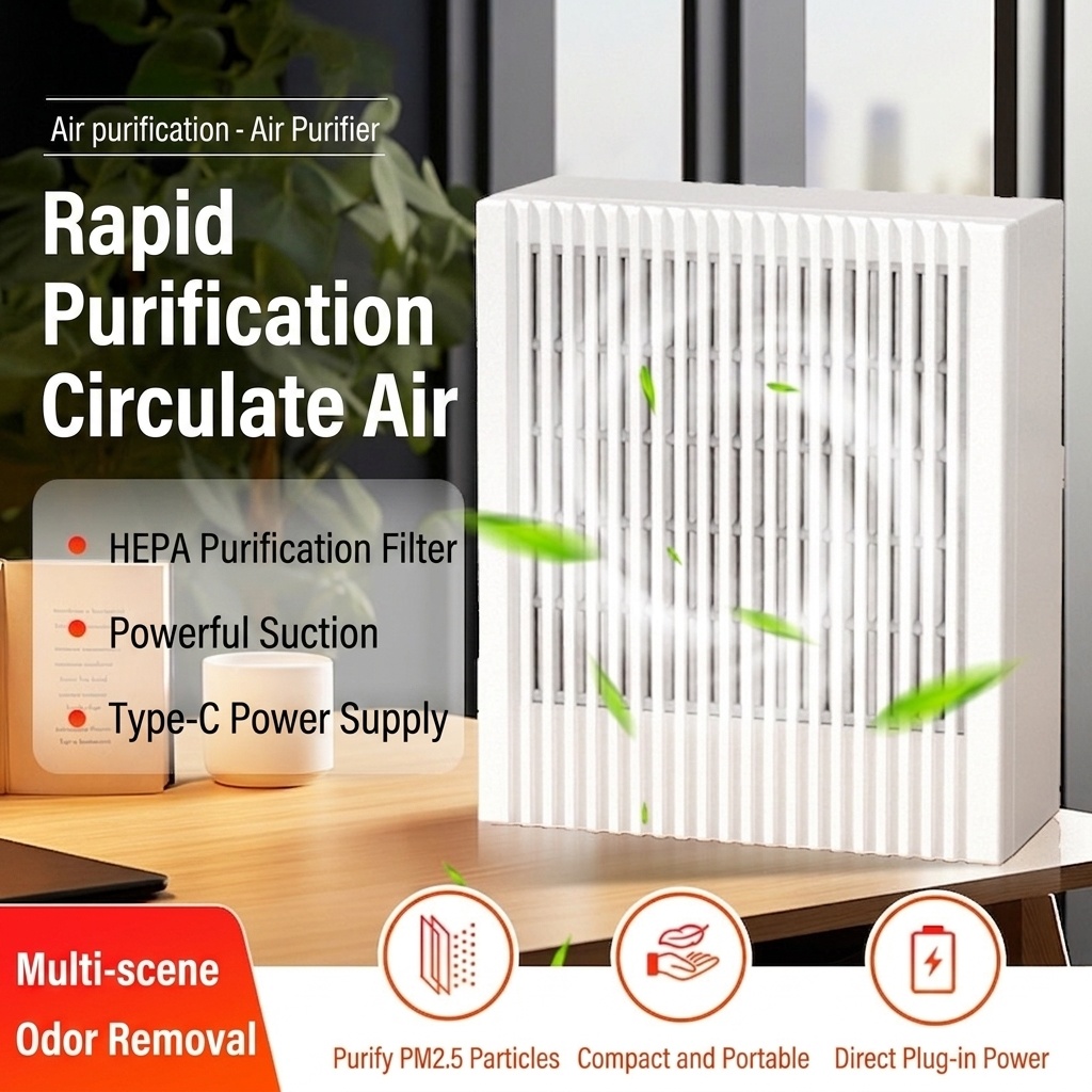 Compact HEPA & Activated Carbon Air Purifier with Negative Ion Purification, Quiet Operation, 5W Efficient Power, Type-C USB Odor Remover
