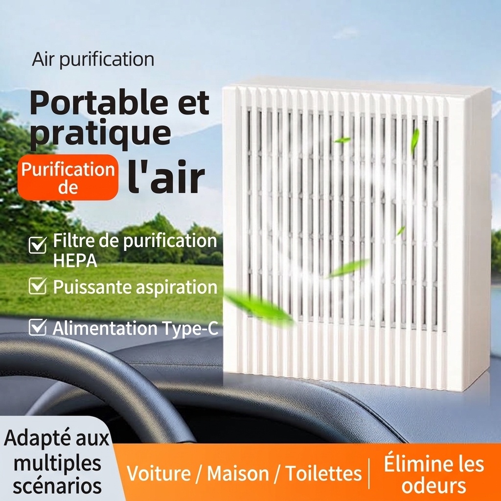 Purificateur d'air compact HEPA et charbon actif avec purification par ions négatifs, fonctionnement silencieux, faible consommation de 5 W, éliminateur d'odeurs USB Type-C