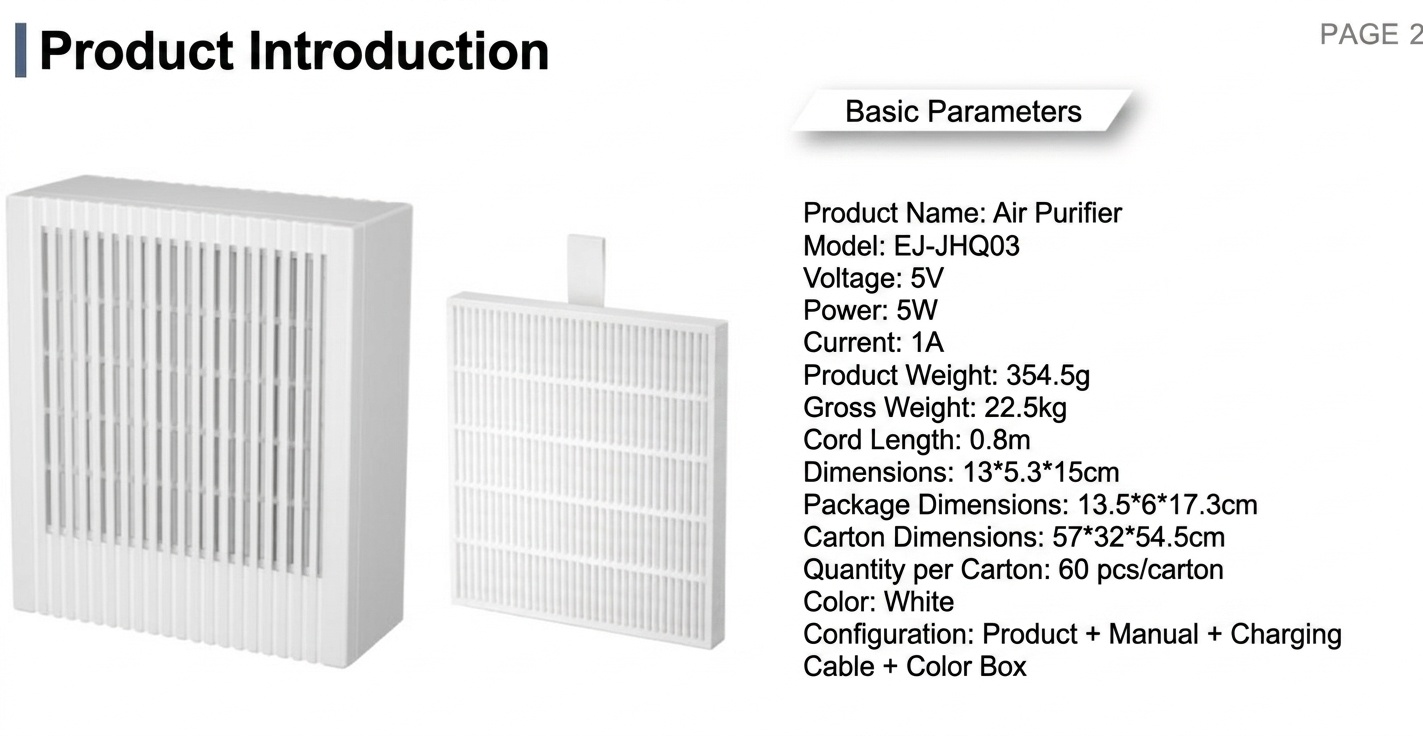 Compact HEPA & Activated Carbon Air Purifier with Negative Ion Purification, Quiet Operation, 5W Efficient Power, Type-C USB Odor Remover