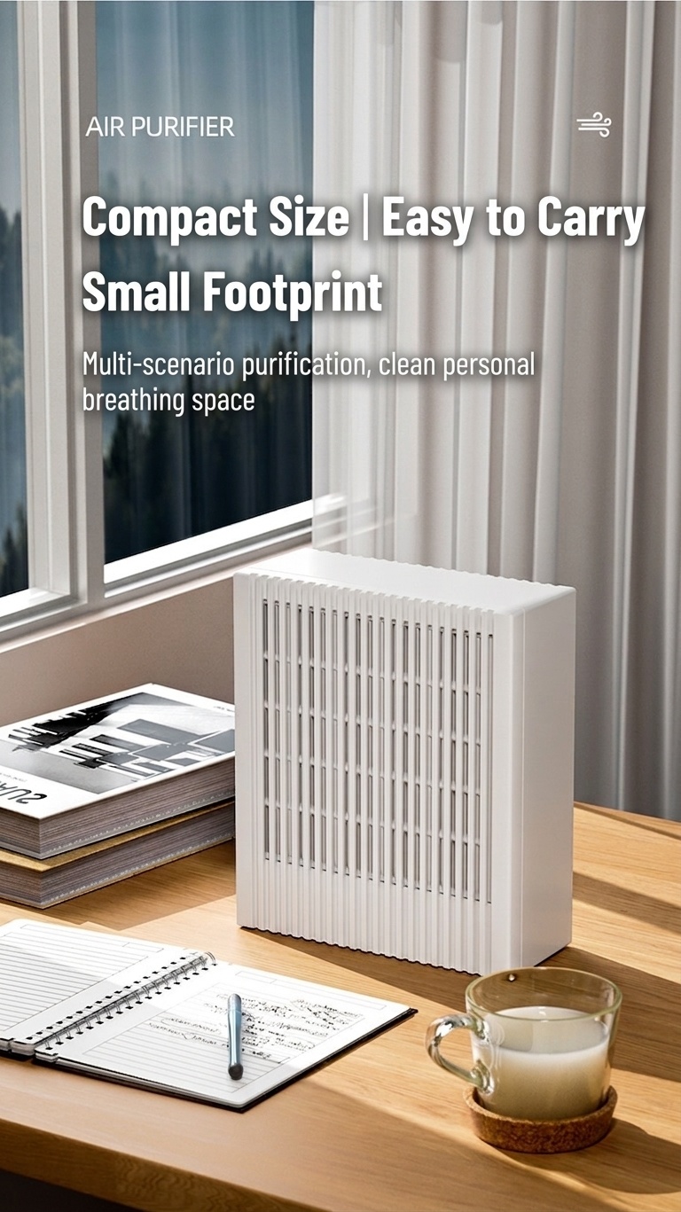 Compact HEPA & Activated Carbon Air Purifier with Negative Ion Purification, Quiet Operation, 5W Efficient Power, Type-C USB Odor Remover