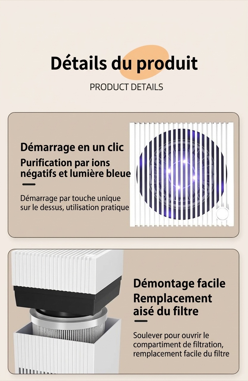 Humidificateur 4 L sans brume avec purification avancée aux ions négatifs, diffuseur d'aromathérapie intégré, évaporation naturelle silencieuse, commandes tactiles et alimentation USB