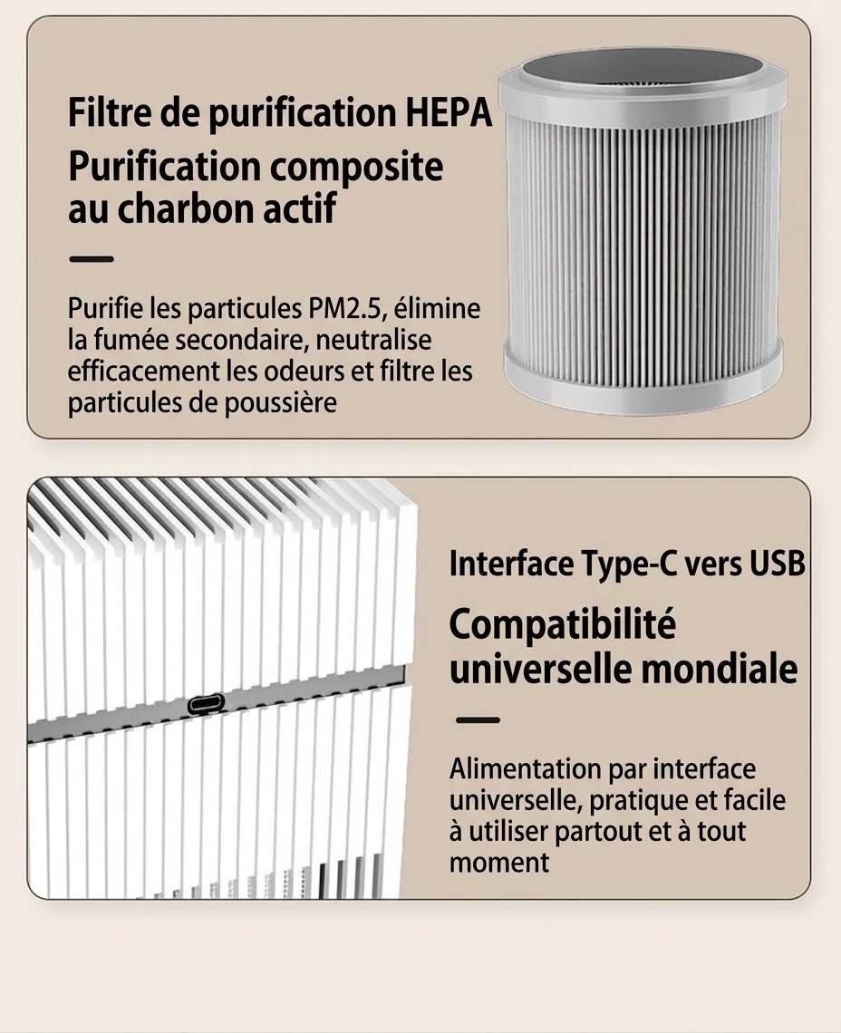 Humidificateur 4 L sans brume avec purification avancée aux ions négatifs, diffuseur d'aromathérapie intégré, évaporation naturelle silencieuse, commandes tactiles et alimentation USB
