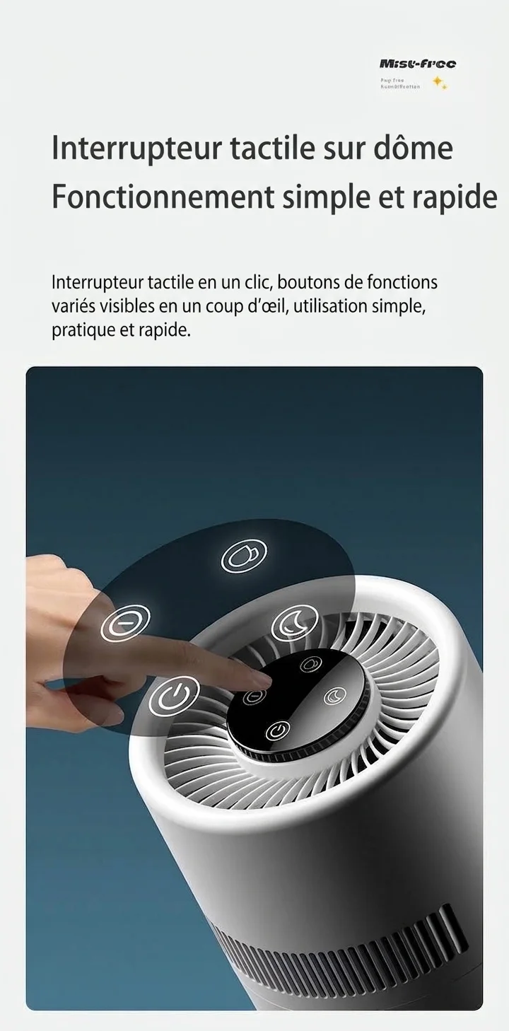 Humidificateur sans buée 3L et purificateur d'air à brume fraîche, humidification de toute la pièce, filtre antibactérien, fonctionnement silencieux, remplissage facile par le haut pour la maison