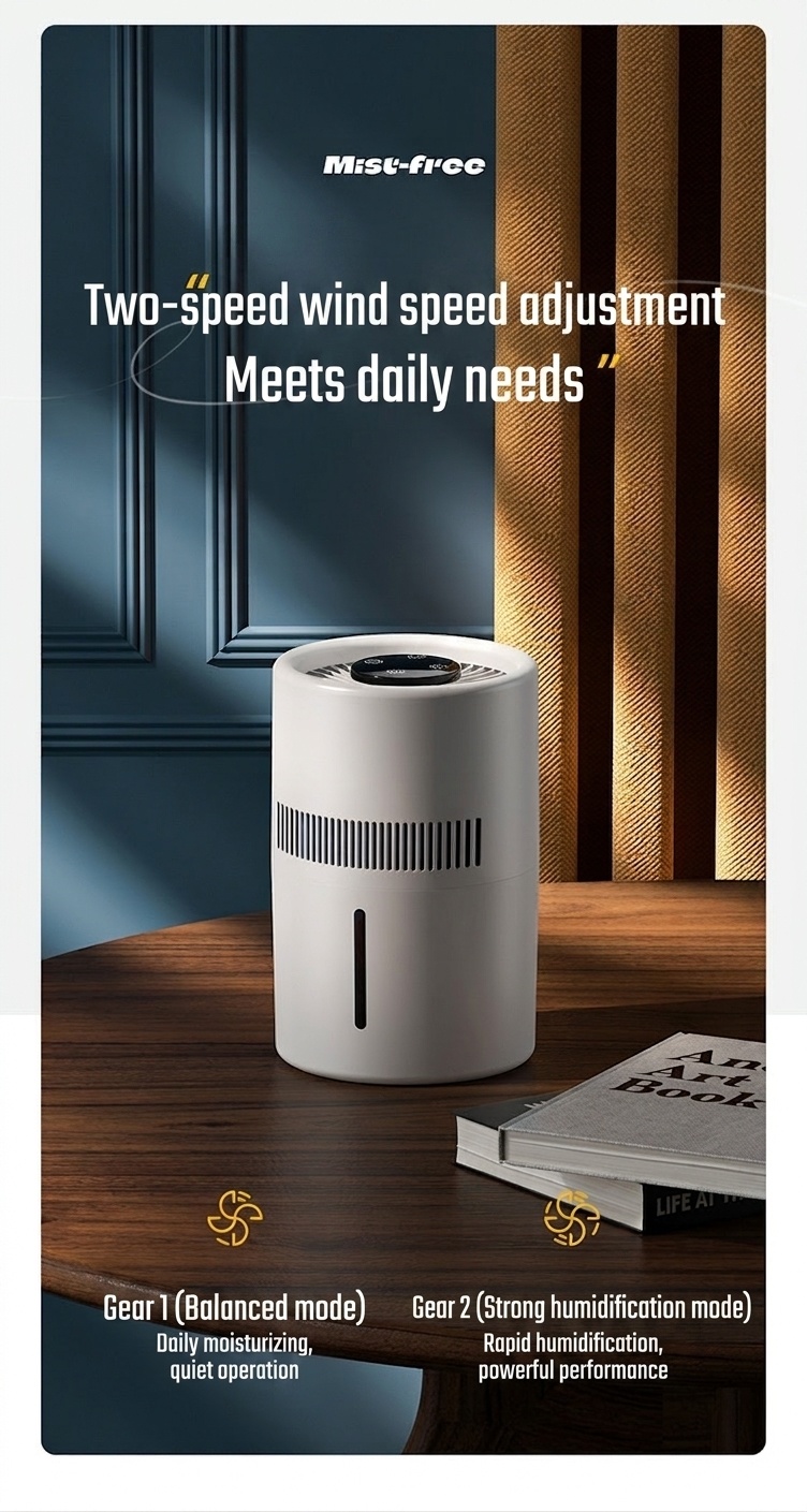 3L Fogless Humidifier & Cool Mist Air Purifier, Whole-Room Humidification, Antibacterial Filter, Quiet Operation, Easy Top-Fill Design for Home