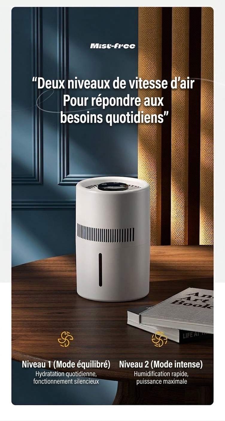 Humidificateur sans buée 3L et purificateur d'air à brume fraîche, humidification de toute la pièce, filtre antibactérien, fonctionnement silencieux, remplissage facile par le haut pour la maison