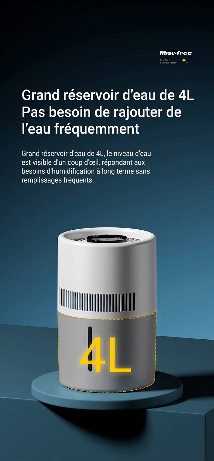 Humidificateur sans buée 3L et purificateur d'air à brume fraîche, humidification de toute la pièce, filtre antibactérien, fonctionnement silencieux, remplissage facile par le haut pour la maison