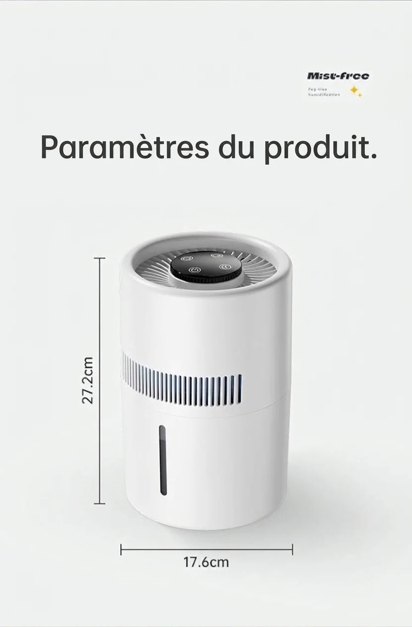 Humidificateur sans buée 3L et purificateur d'air à brume fraîche, humidification de toute la pièce, filtre antibactérien, fonctionnement silencieux, remplissage facile par le haut pour la maison